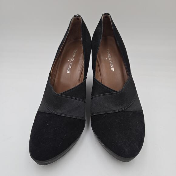 Donald Pliner CARLA Black Suede and Patent Leather Wedge Heel Pumps Size 8 M - Picture 2 of 8